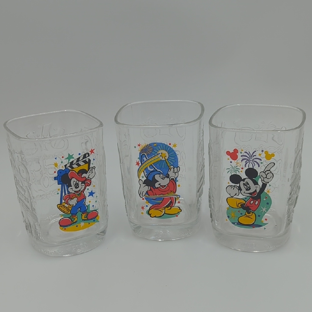 Vintage 2000 McDonald's Disney Glass Tumblers 3 Mickey Mouse Millenium Celebrate
